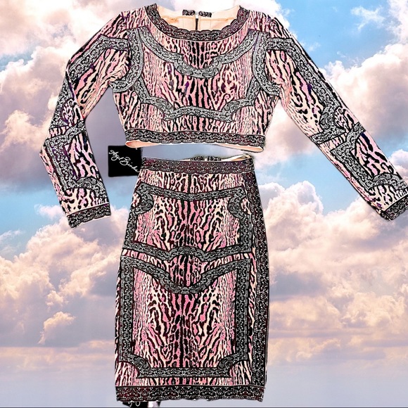 House of CB Dresses & Skirts - NEW ANGEL BRINKS sexy skirt set crop top leopard print pink
